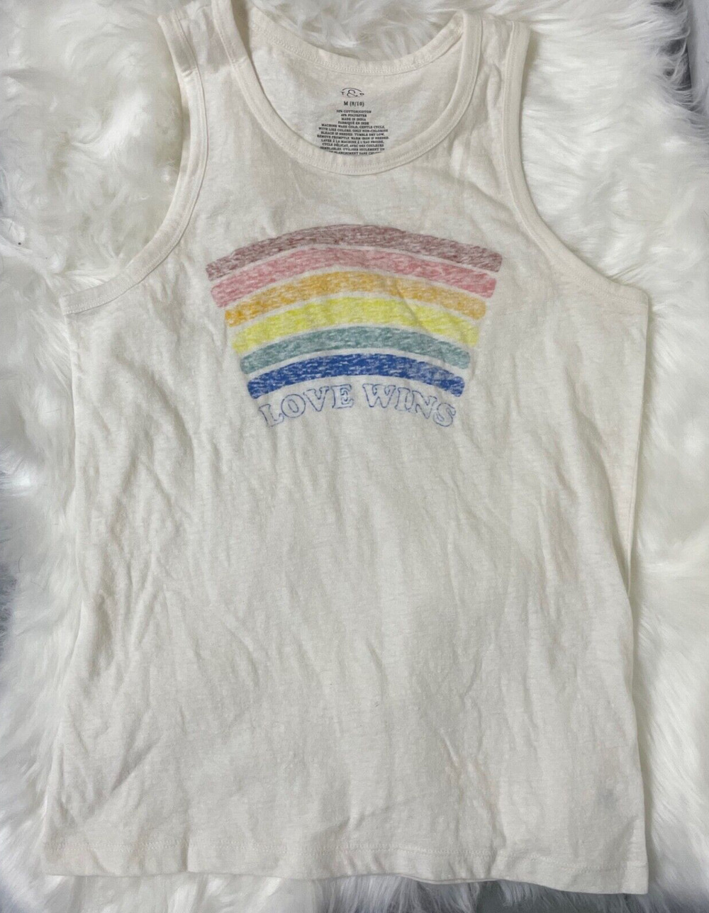 Treasure & Bond Kids Love Wins Graphic Tank Cream White Rainbow Pride June Med